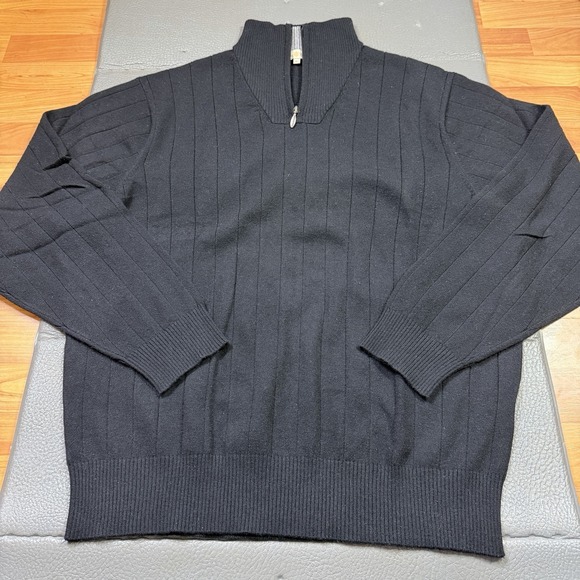 Peter Millar Cashmere Zip Sweater Mock Neck Mens Size XL Black Pullover EUC!